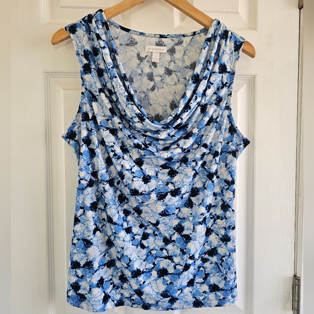 Charter Club Blue Flower Drape Tank